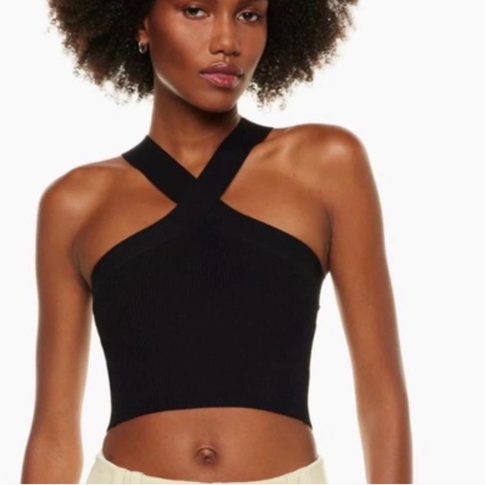 Babaton Black Crisscross Ribbed Crop Top